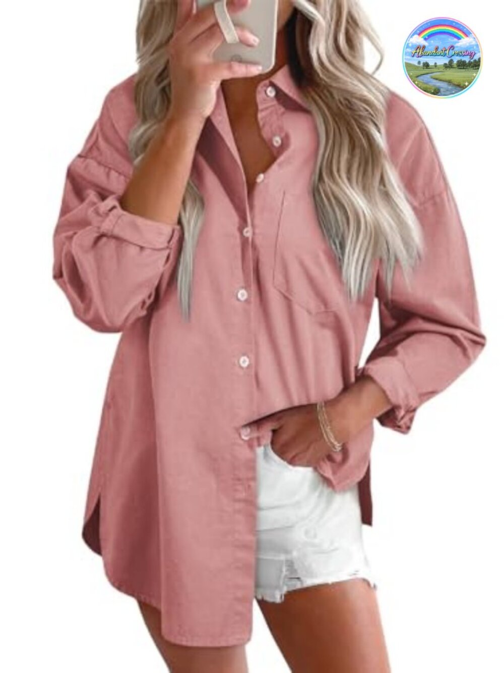 Women's Denim Button Down Shirt Loose Fit Long Sleeve Casual Blouse Top